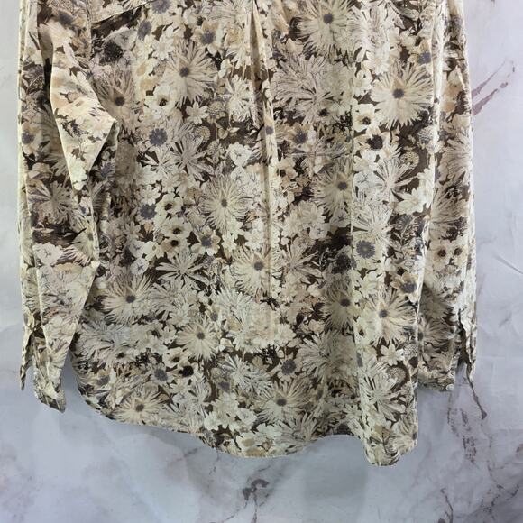 J Jill Shirt Womens Large P Petite Yellow Beige Floral Button Up Popover Notch - Picture 7 of 10